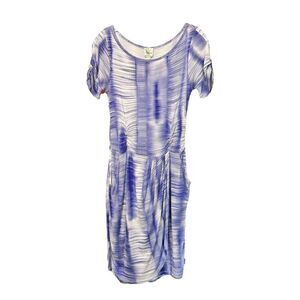 Anthropologie Weston Wear Wrap Dress Ruched Purple White Short Sleeve Women 8
